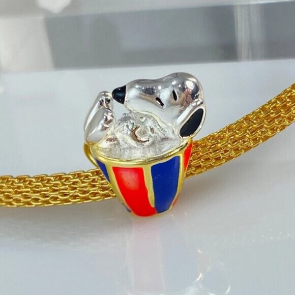 Sterling Silver Peanuts Snoopy Cup Charm - Picture 1 of 5